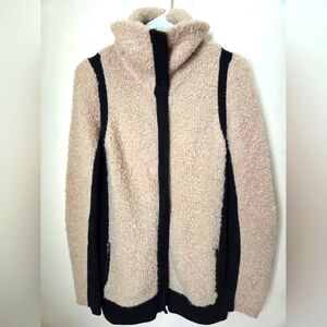 Anthropologie Sparrow Wool Blend Chunk Knit Sweater Jacket Cream/Black Women's S